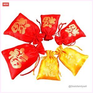 Silky Fabric Fortune Drawstring Pouches for Jewelry and Coins